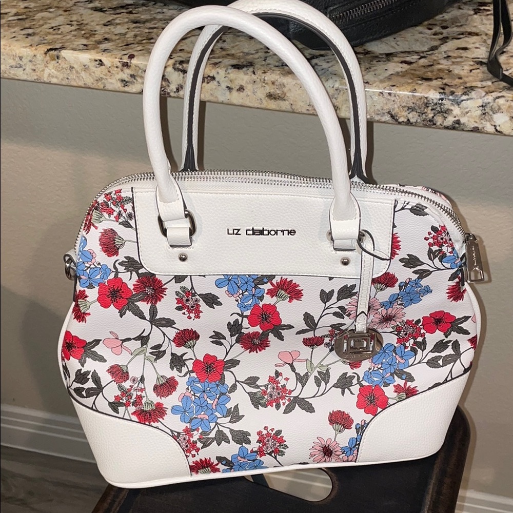 Liz Claiborne Red and White Floral Satchel